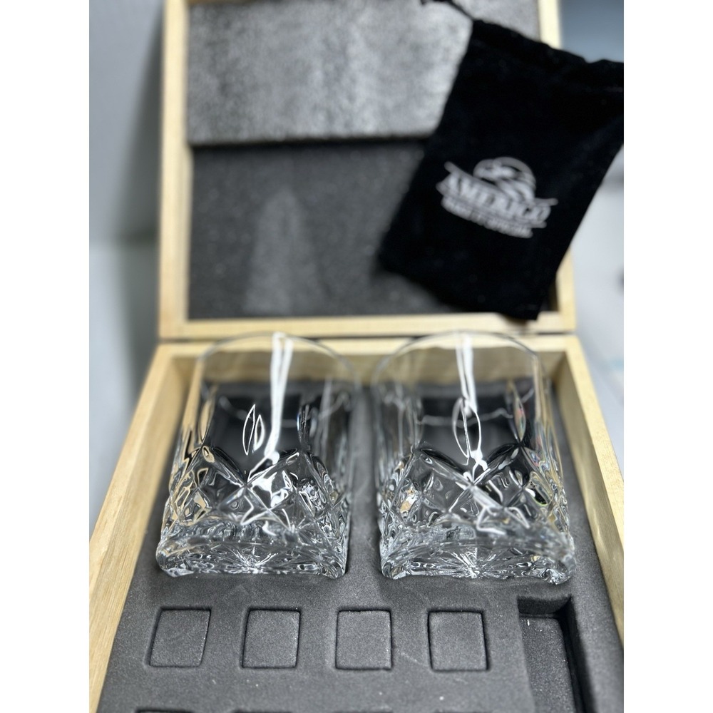 America Whiskey Glasses Crystal Old Fashioned Rocks  Set 2 Boxed Gift Decor